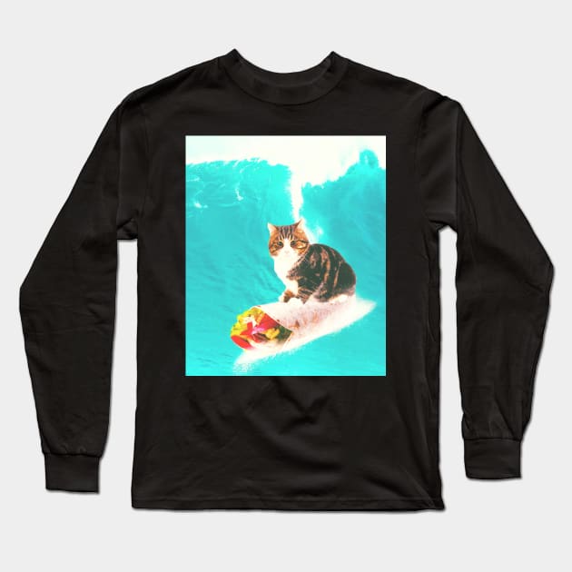 Kitty Cat Surfing Burrito Long Sleeve T-Shirt by Random Galaxy